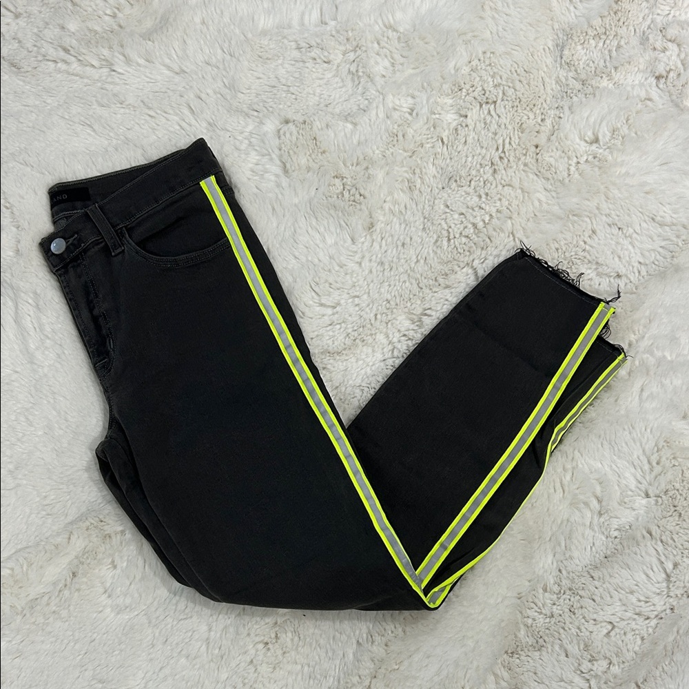 J Brand Black Jeans with Neon Yellow Stripes